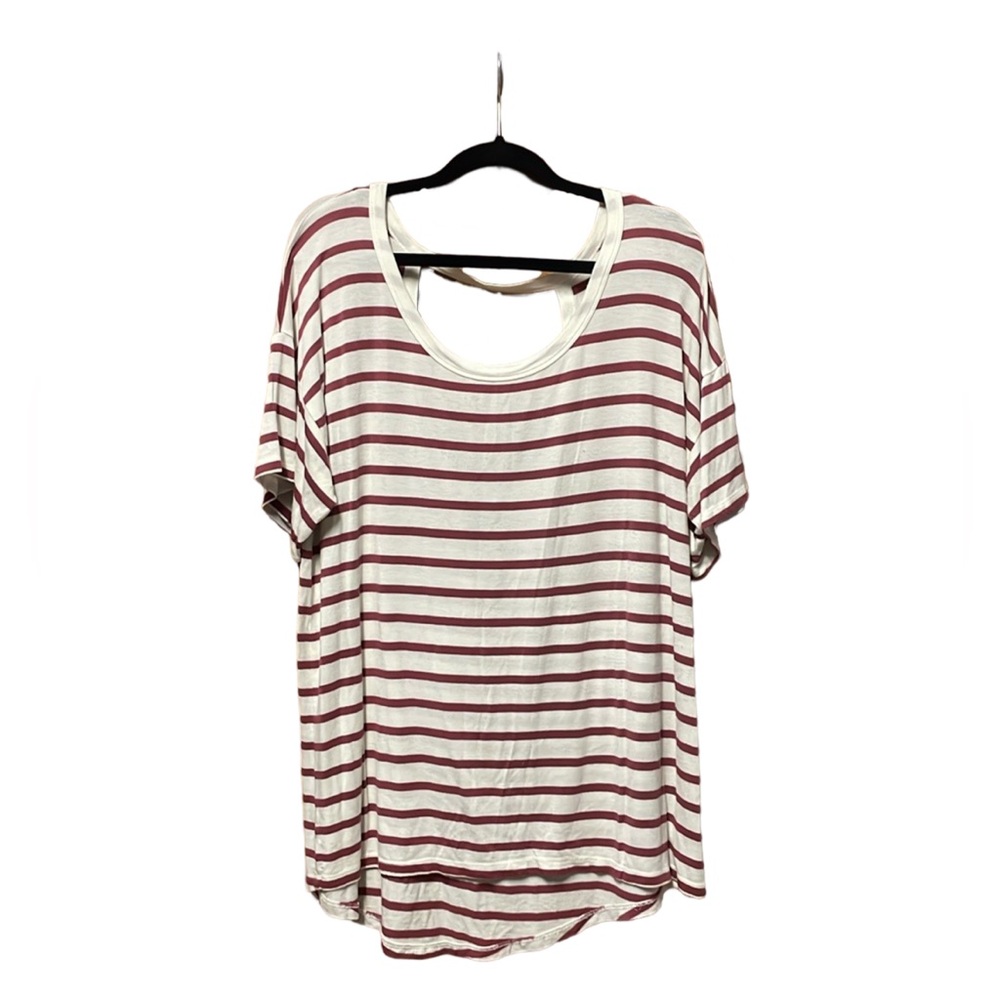 F21 Striped Top - Burgundy & White - Size L